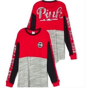 VS Pink Long Sleeve Crew Neck Top - Silver Bling - Size Large